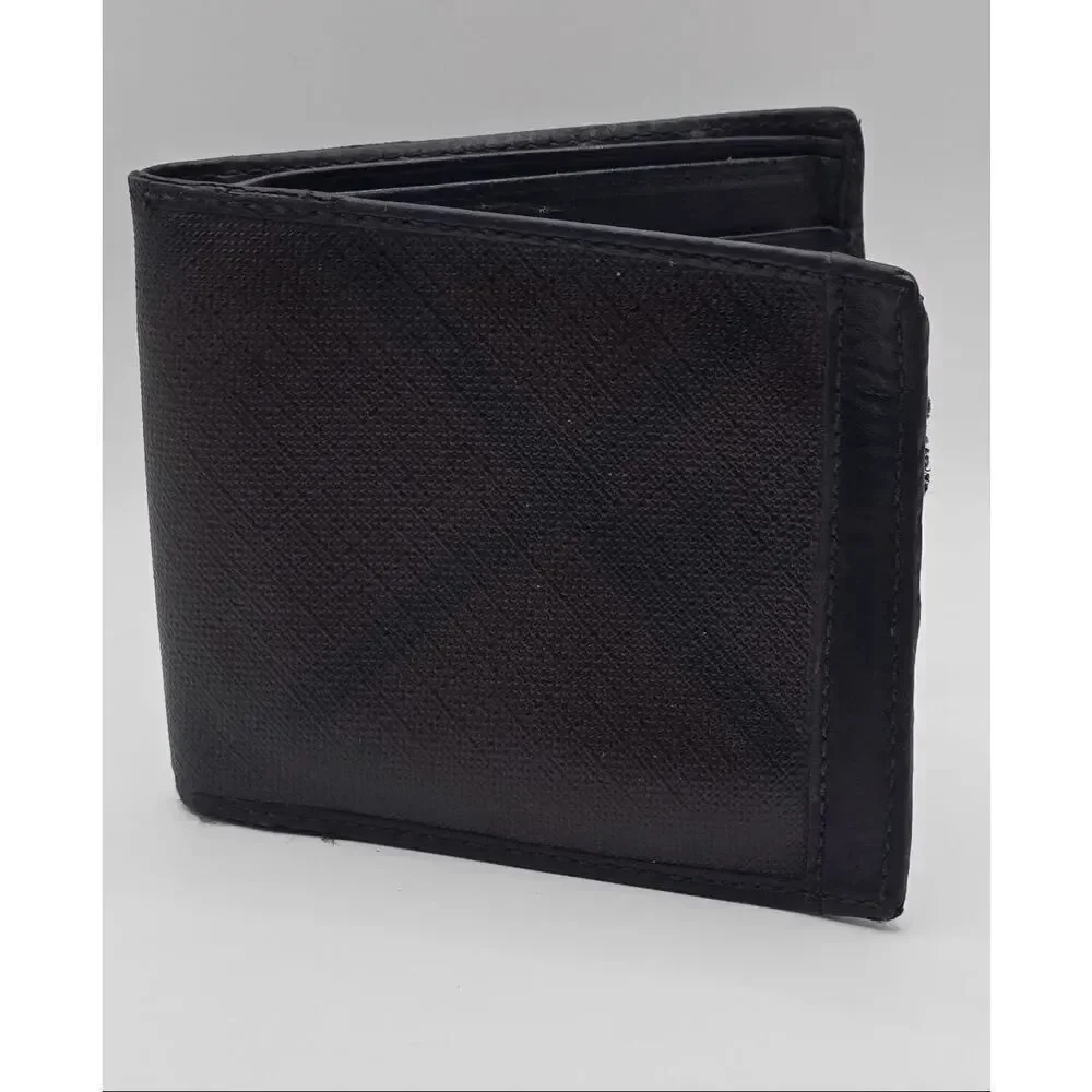 Burberry Men's Bifold Cardholder Wallet Black Brown Subtle Nova Check Plaid Luxe